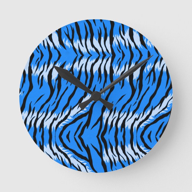 Blue Tiger Animal Skin Pattern Design  Round Clock (Front)