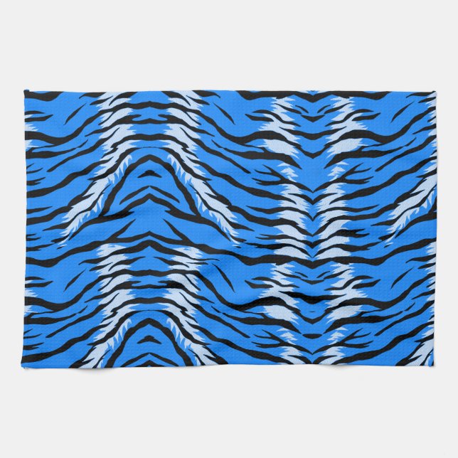 Blue Tiger Animal Skin Pattern Design  Tea Towel (Horizontal)