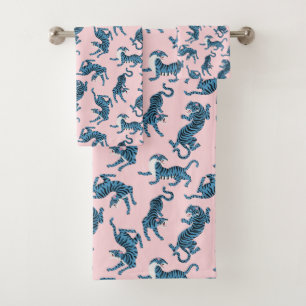 Blue Tiger Asian Pattern Bath Towel Set