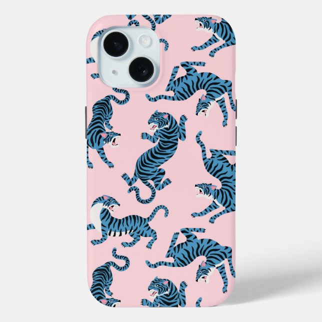 Blue Tiger Asian Pattern Case-Mate iPhone Case (Back)