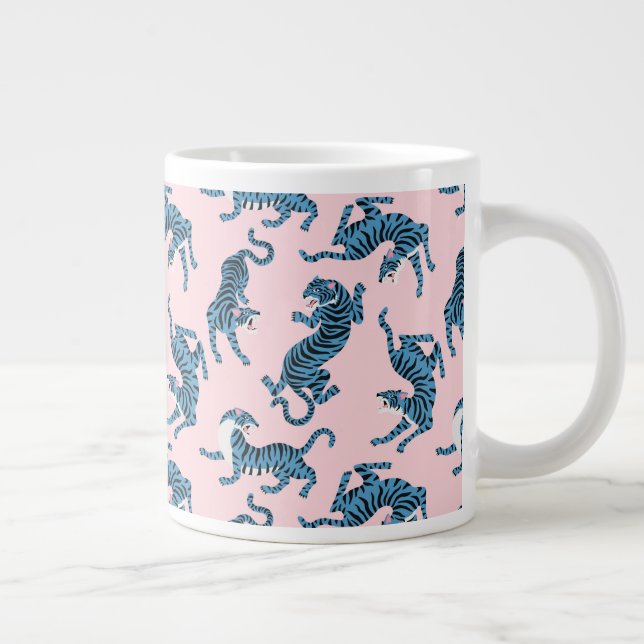 Blue Tiger Asian Pattern Large Coffee Mug (Right)