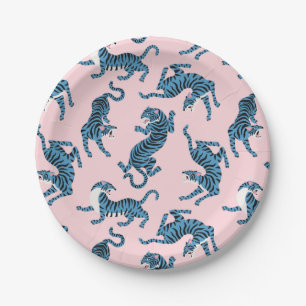 Blue Tiger Asian Pattern Paper Plate