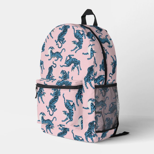 Blue Tiger Asian Pattern Printed Backpack (Back Corner Right)