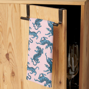 Blue Tiger Asian Pattern Tea Towel