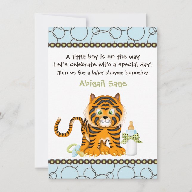 Blue Tiger Baby Shower Invitation for Boys (Front)