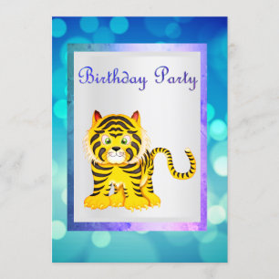 Blue tiger BIRTHDAY PARTY INVITATION