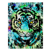 Blue Tiger Head - Tiger Portrait Poster Print