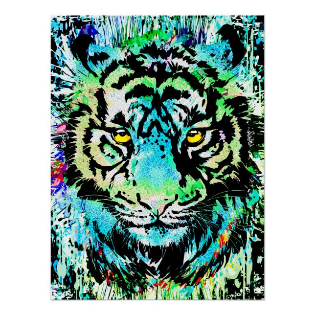 Blue Tiger Head - Tiger Portrait Poster Print (Front)