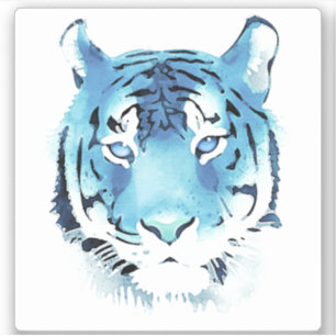 Blue Tiger Head Watercolor