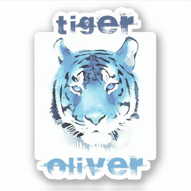 Blue Tiger Head Watercolor Name  (Front)