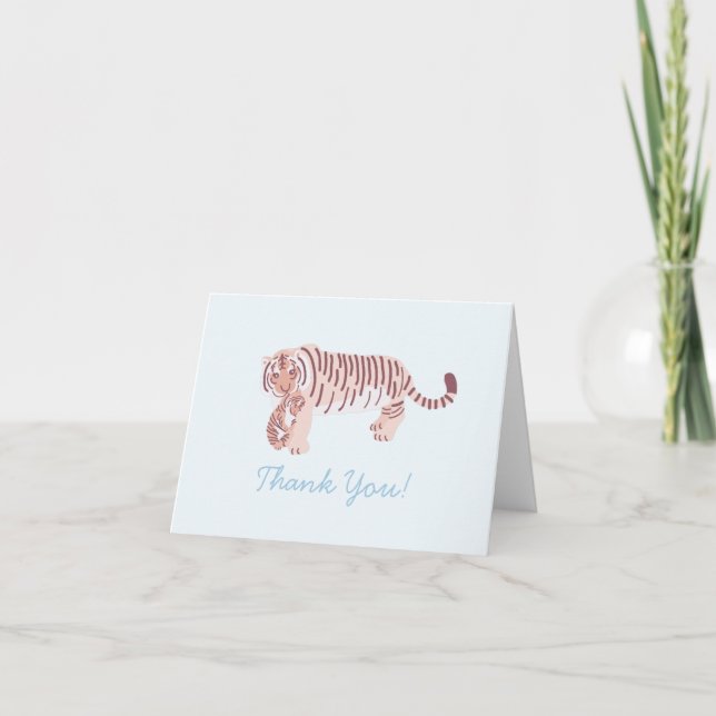Blue Tiger Mum & Cub Baby Shower Thank You Card (Front)