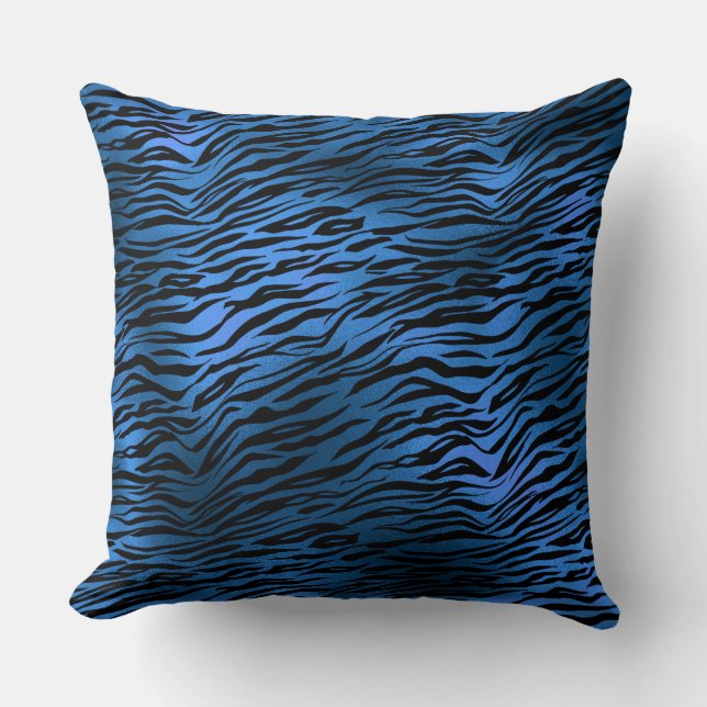 Blue Tiger Print Throw Pillow (Front)