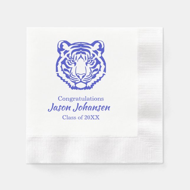 Blue Tigher High School Mascot Motif Party Napkin (Front)