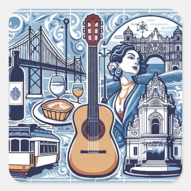 Blue tile about Lisbon and Portuguese culture Square Sticker (Front)