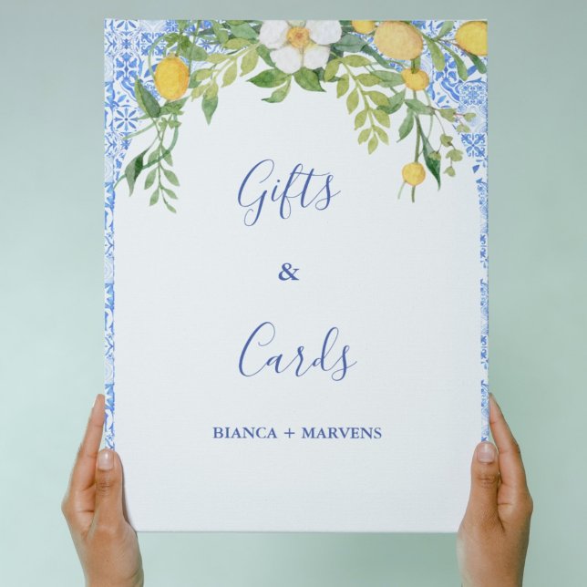 Blue tile and Lemon wedding Gifts & Cards Sign  (Creator Uploaded)