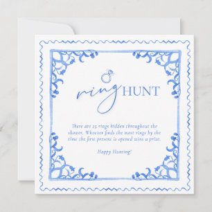 Blue Tile Bridal Shower Ring Hunt Table Sign