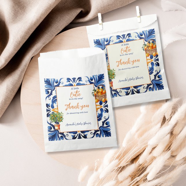 Blue Tile Cutie Orange Citrus Baby Shower Decor Favour Bags (Creator Uploaded)