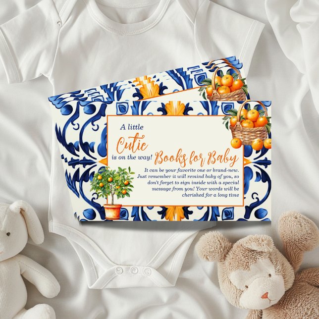 Blue Tile Cutie Orange Citrus Baby Shower Game Enclosure Card (Creator Uploaded)