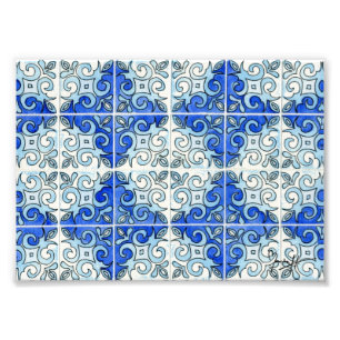 Blue Tile Design 2 - Swirls Photo Print