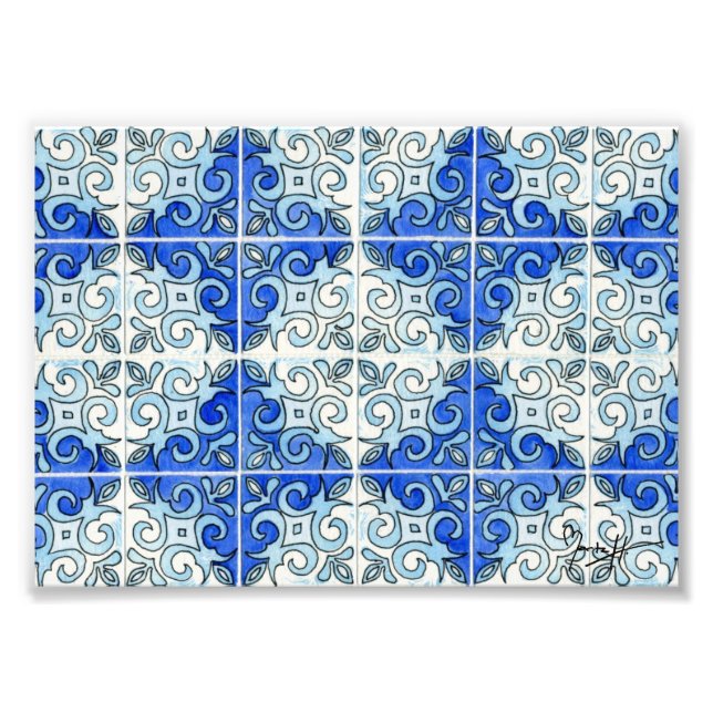 Blue Tile Design 2 - Swirls Photo Print (Front)