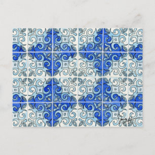 Blue Tile Design 2 - Swirls Postcard