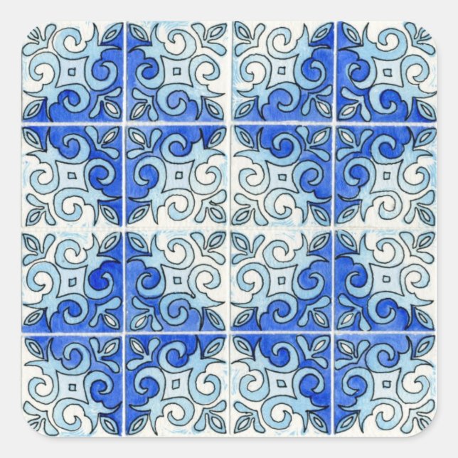 Blue Tile Design 2 - Swirls Square Sticker (Front)