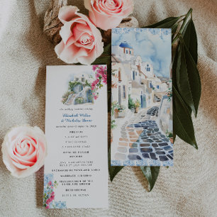Blue Tile Floral   Greece Wedding Program Programme