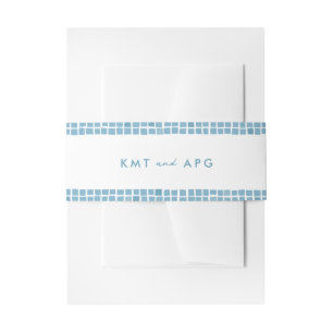 Blue tile frame Greek wedding simple initials Invitation Belly Band