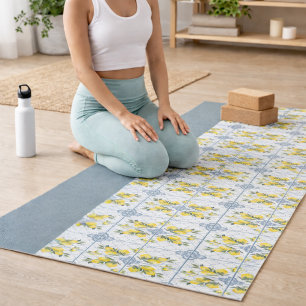 Blue Tile French Country Lemon Name Monogram Yoga Mat