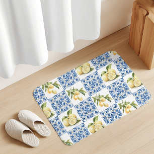Blue Tile French Country Lemon Pattern Bath Mat