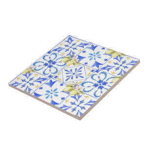 Blue Tile French Country Lemon Pattern Ceramic