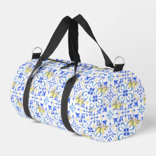 Blue Tile French Country Lemon Pattern Duffle Bag