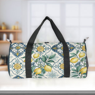 Blue Tile French Country Lemon Pattern Duffle Bag