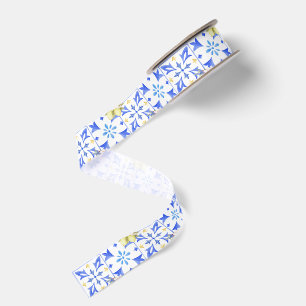 Blue Tile French Country Lemon Pattern Grosgrain Ribbon