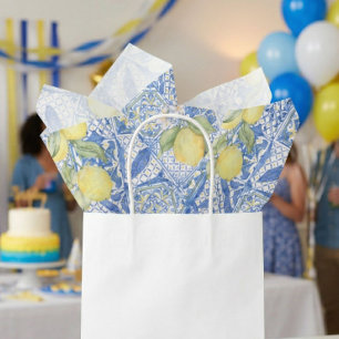 Blue Tile French Country Lemon Pattern Home Decor Tissue Paper