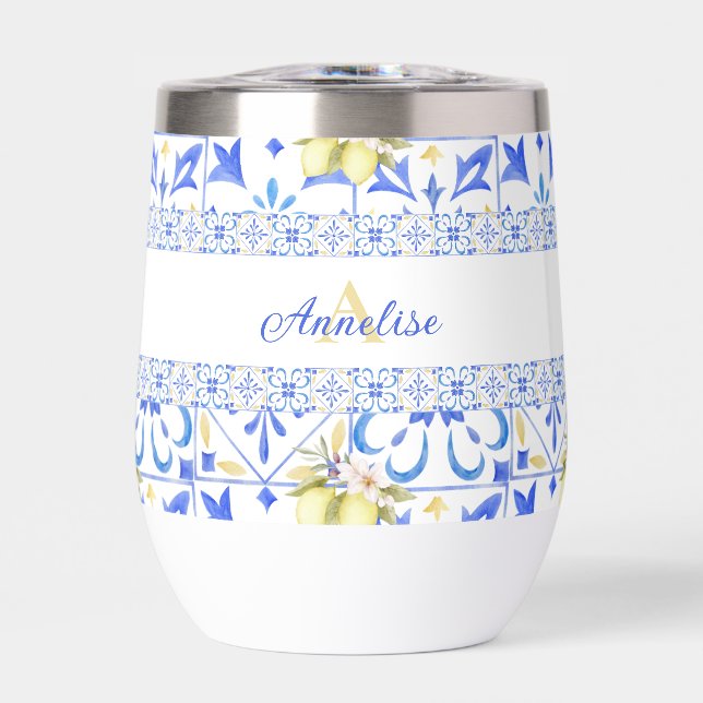 Blue Tile French Country Lemon Pattern Monogram (Front)