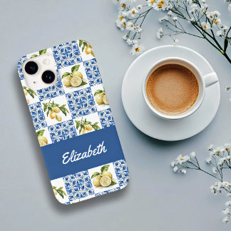 Blue Tile French Country Lemon Pattern Name Case-Mate iPhone 14 Case