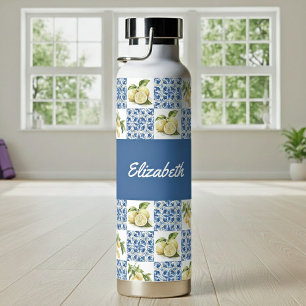 Blue Tile French Country Lemon Pattern Name Water Bottle