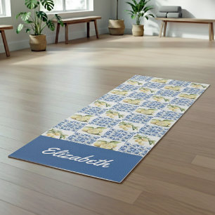 Blue Tile French Country Lemon Pattern Name Yoga Mat