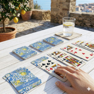 Blue Tile French Country Lemon Pattern Provencal Playing Cards