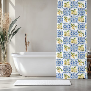 Blue Tile French Country Lemon Pattern Shower Curtain