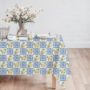 Blue Tile French Country Lemon Pattern Tablecloth