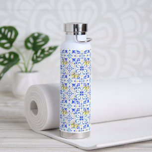Blue Tile French Country Lemon Pattern Water Bottle