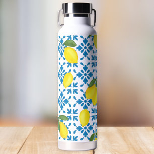 Blue Tile French Country Lemon Pattern Water Bottle