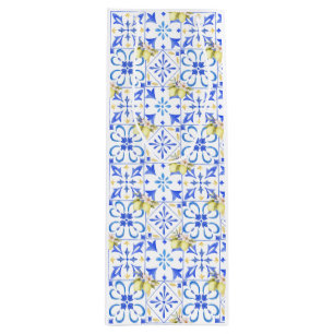 Blue Tile French Country Lemon Pattern Wine Gift Bag