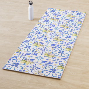 Blue Tile French Country Lemon Pattern Yoga Mat