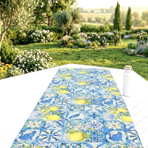 Blue Tile French Country Lemon Pattern Yoga Mat