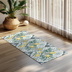 Blue Tile French Country Lemon Pattern Yoga Mat