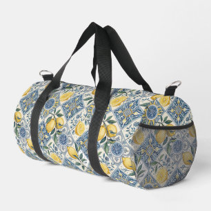 Blue Tile French Country Yellow Watercolor Duffle Bag
