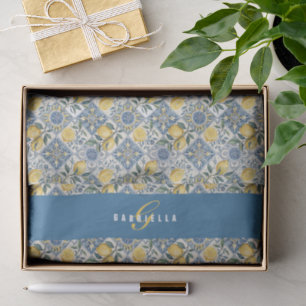 Blue Tile French County Lemon Watercolor Tissue Paper